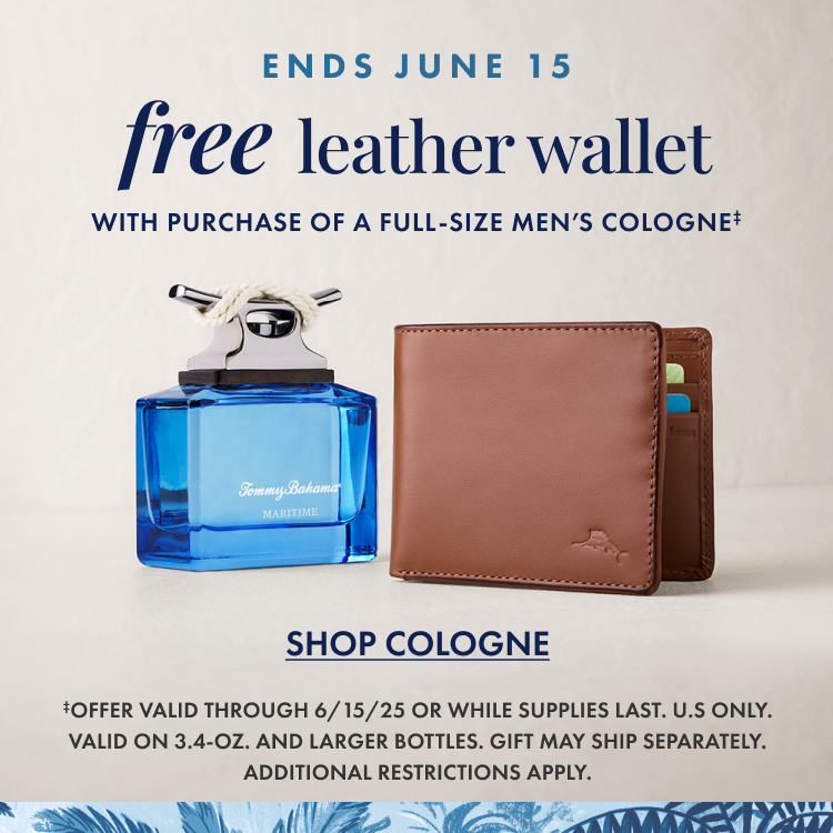 Free Wallet with purchase of a full size cologne for men. Offer expires June 15, 2025, while supplies last. US only. Restrictions Apply.