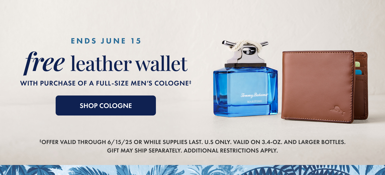 Free Wallet with purchase of a full size cologne for men. Offer expires June 15, 2025, while supplies last. US only. Restrictions Apply.