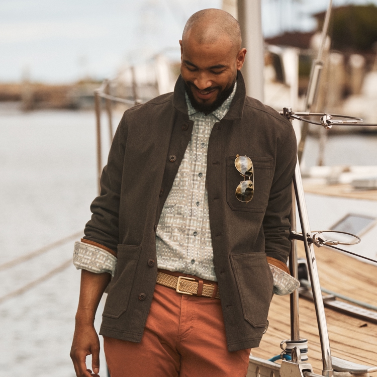 Man wearing Tommy Bahama Fireside Flannel Shirt