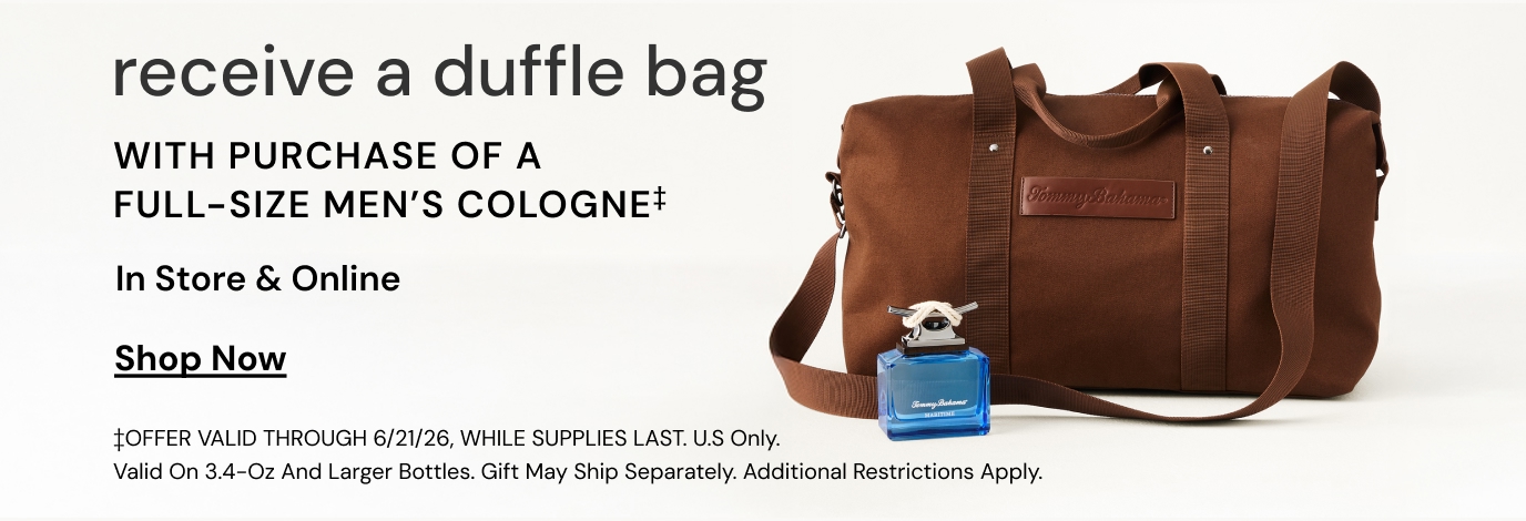 Receive a duffle bag with purchase of a full size mens cologne, restrictions apply.