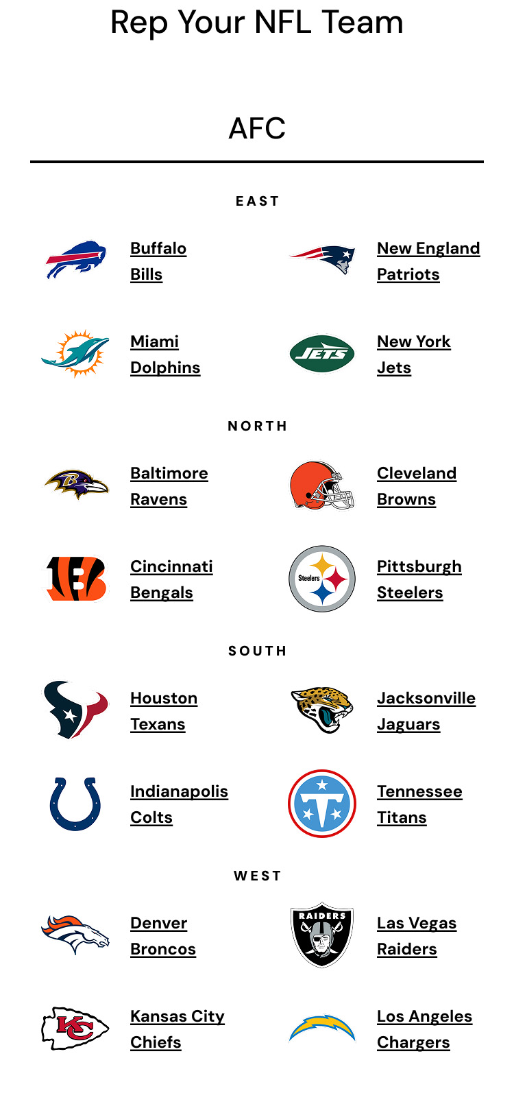 Rep your NFL Team: AFC