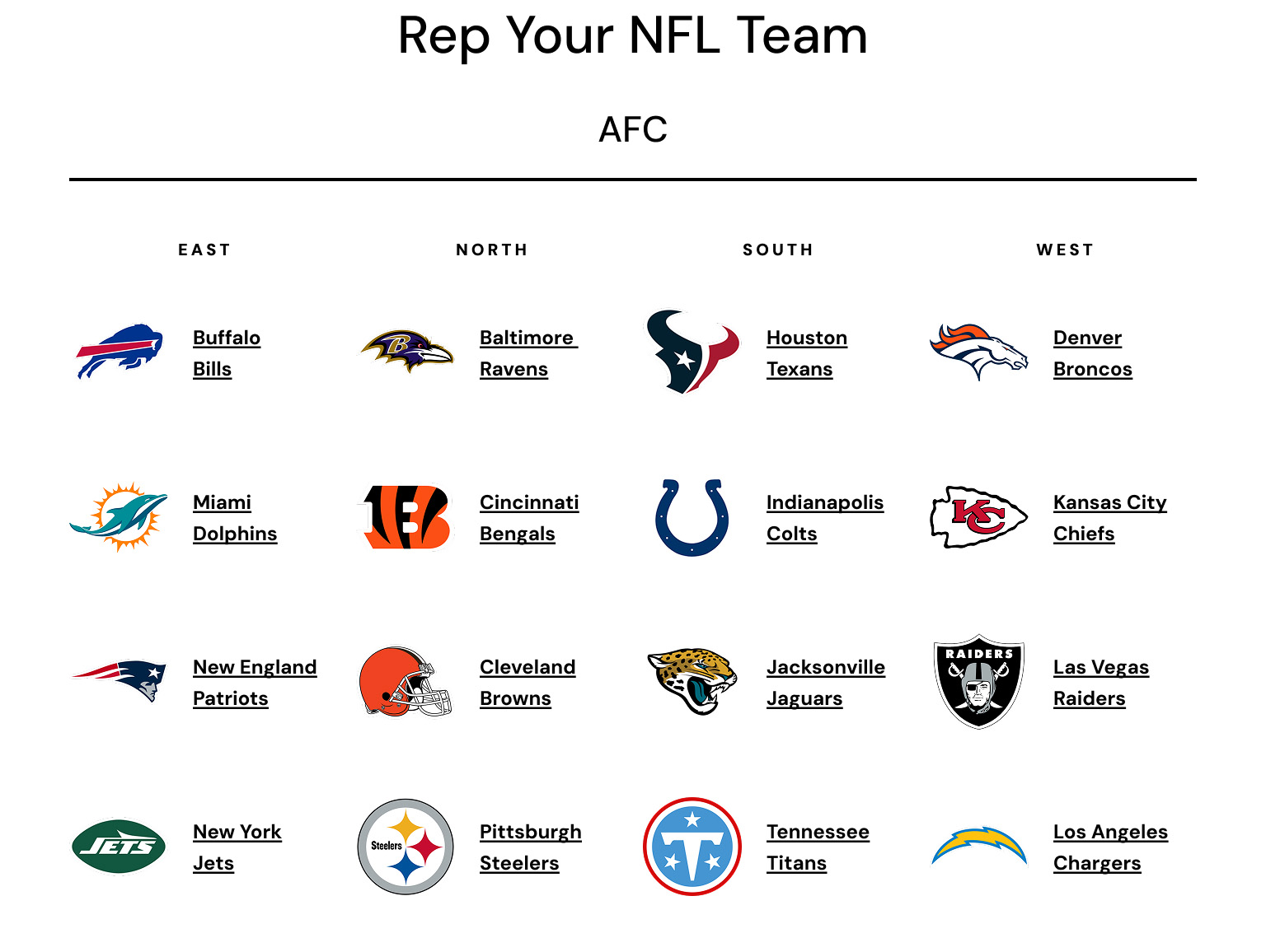 Rep your NFL Team: AFC