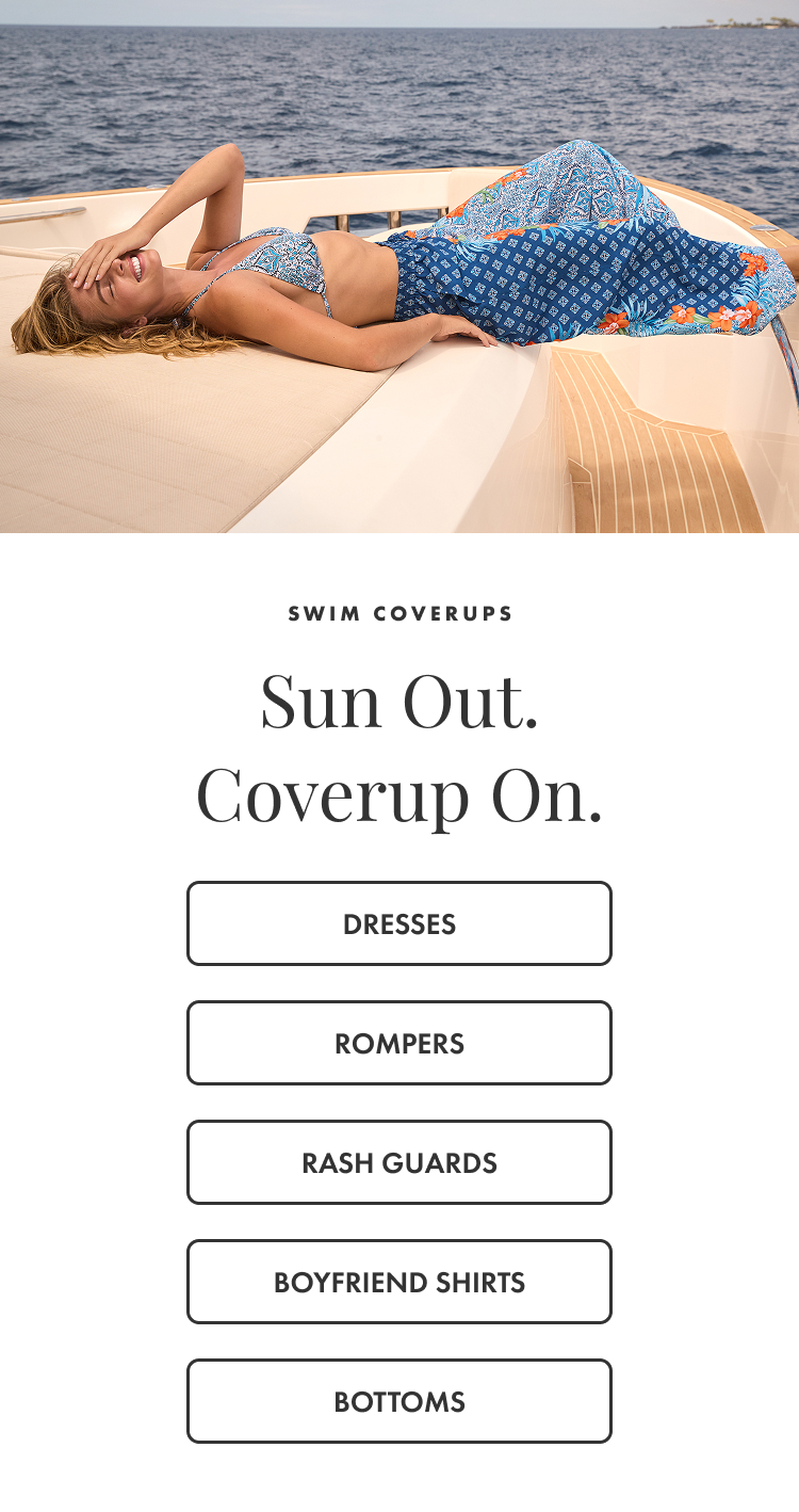 Swim Coverups - Dresses, Rompers, Rash Guards, Boyfriend Shirts & Bottoms