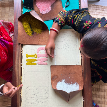 Women Working On A Beaded Bag