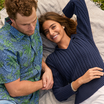 Two people dressed in Tommy Bahama clothing