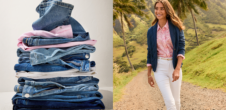 image of women's colorful denim collage