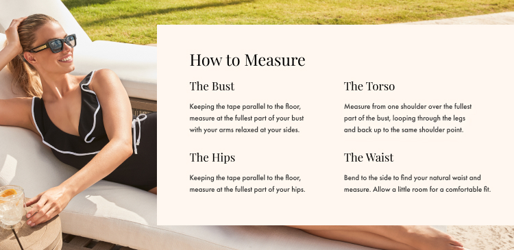 Tommy Bahama Women's Swim Measurement Guide