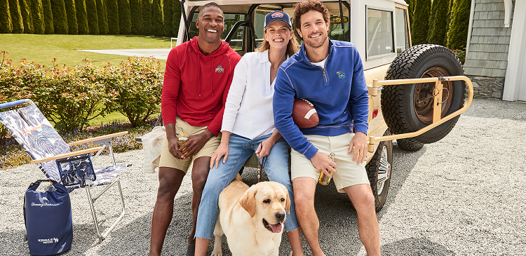 Three Adults in Tommy Bahama Fan Gear Styles