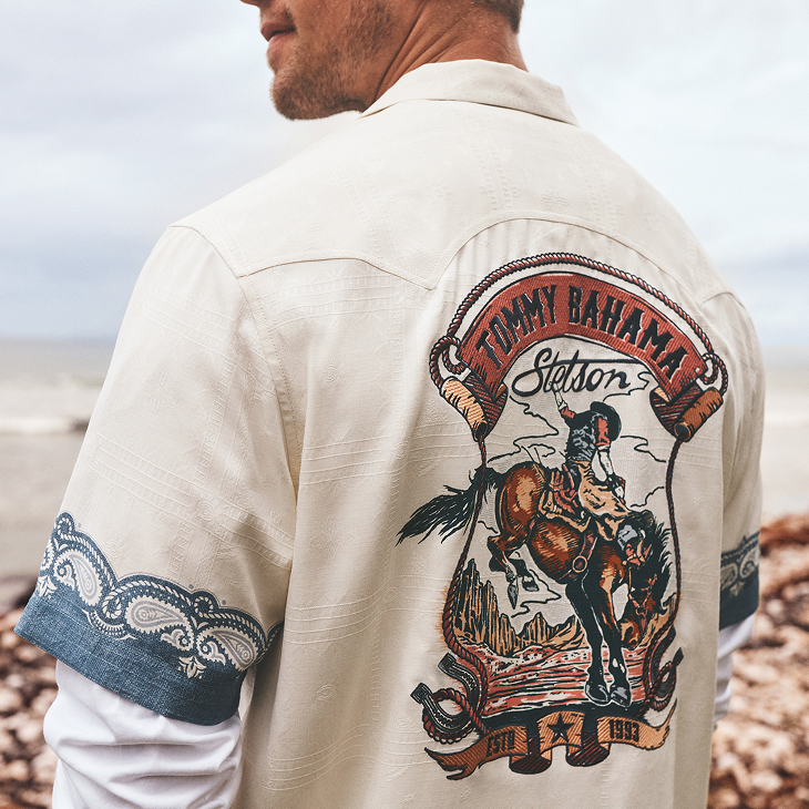 Tommy Bahama x Stetson custom camp shirt design