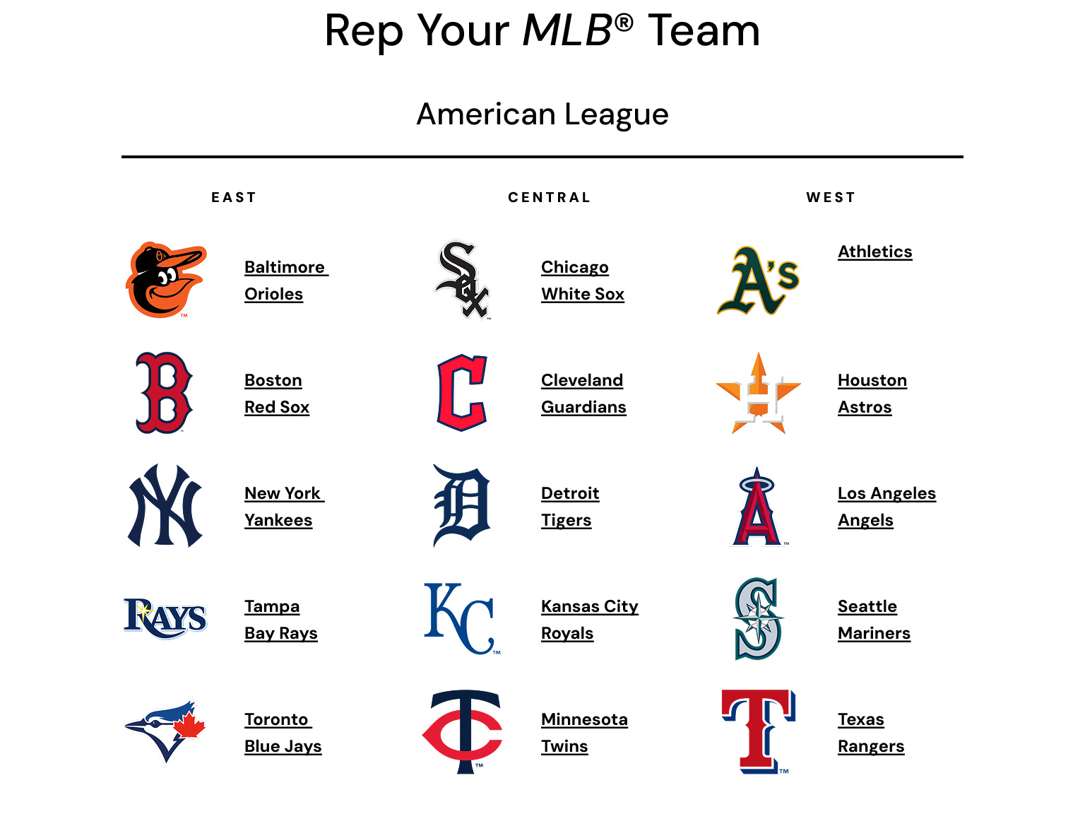Rep your MLB Team: American League