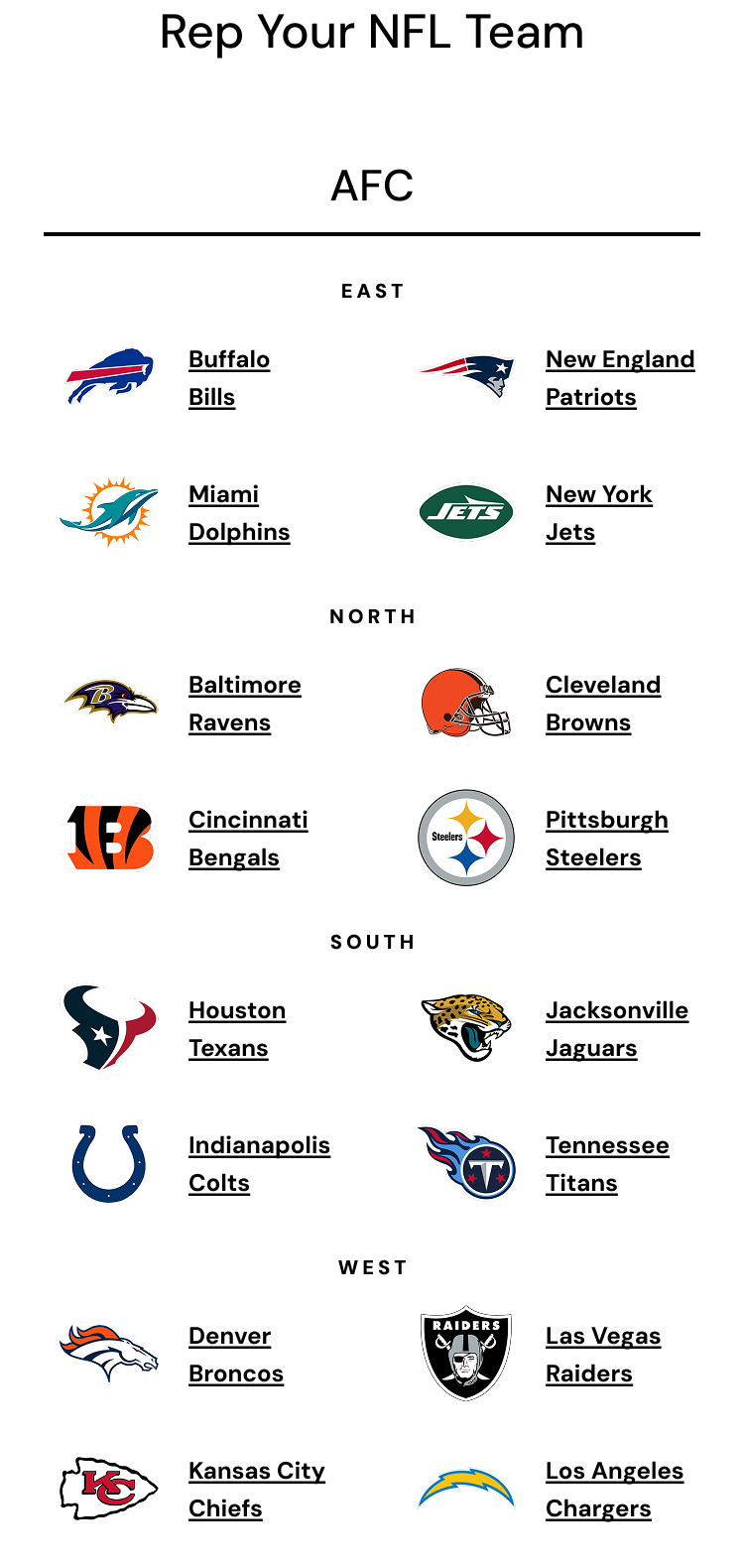 Rep your NFL Team: AFC